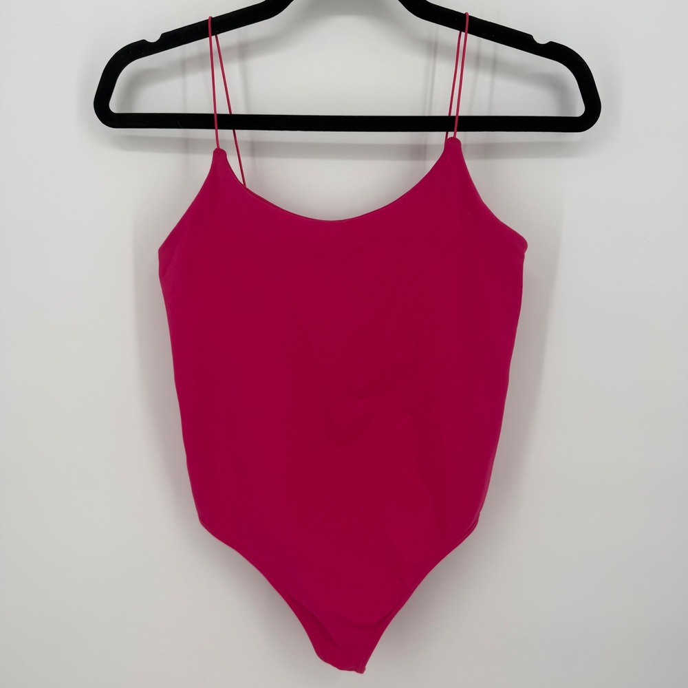 Intimately Free People Magenta Pink Spaghetti Strap Thong Bodysuit ML Scoop Neck